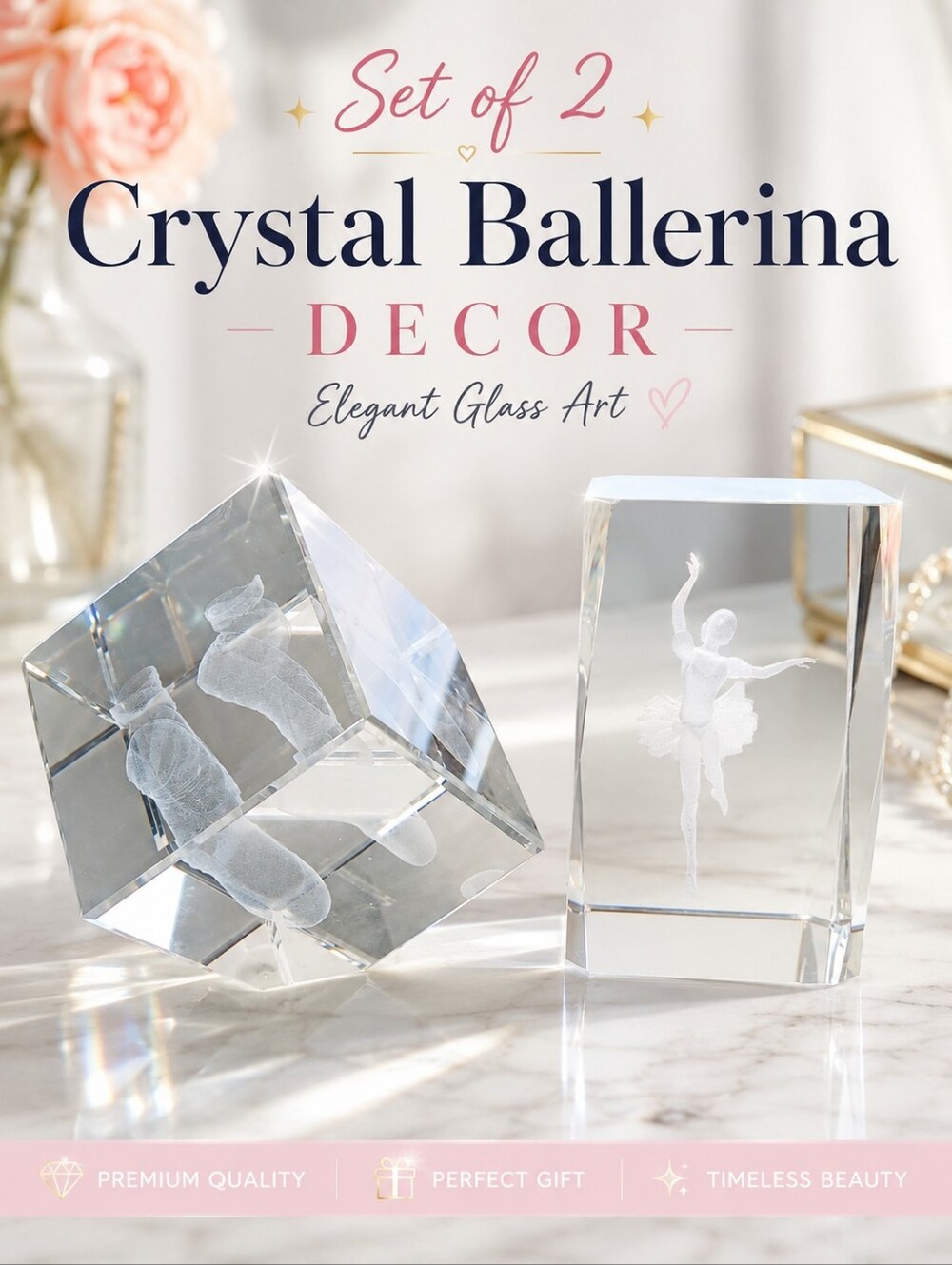 Crystal Glass Ballerina Decorative Art Set